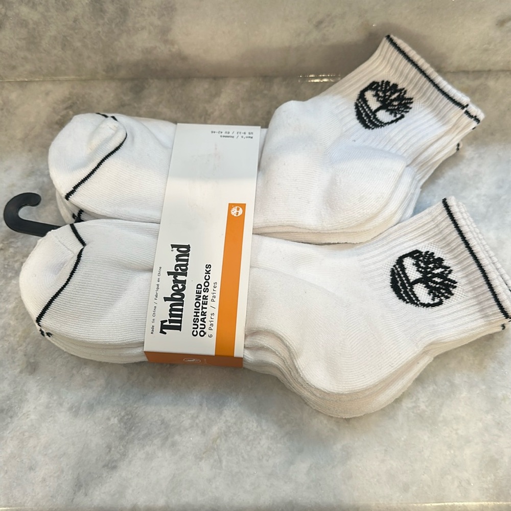 Timberland Men's Performance Cushioned Quarter Socks 6 Pack Sz 9-12 White - NWT